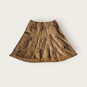 Vintage Y2k Intuitions brown floral embroidered detail preppy midi skirt